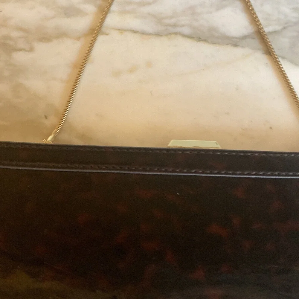 Banana Republic Tortoiseshell Patent Clutch Evening‎ Bag Gold Chain Strap